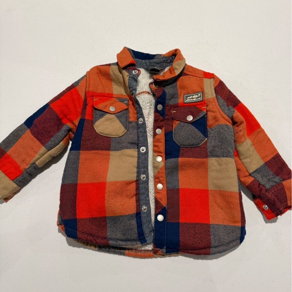Eddie Bauer Orange and Navy Sherpa-Lined Baby Jacket + Pants set - Picture 2 of 8